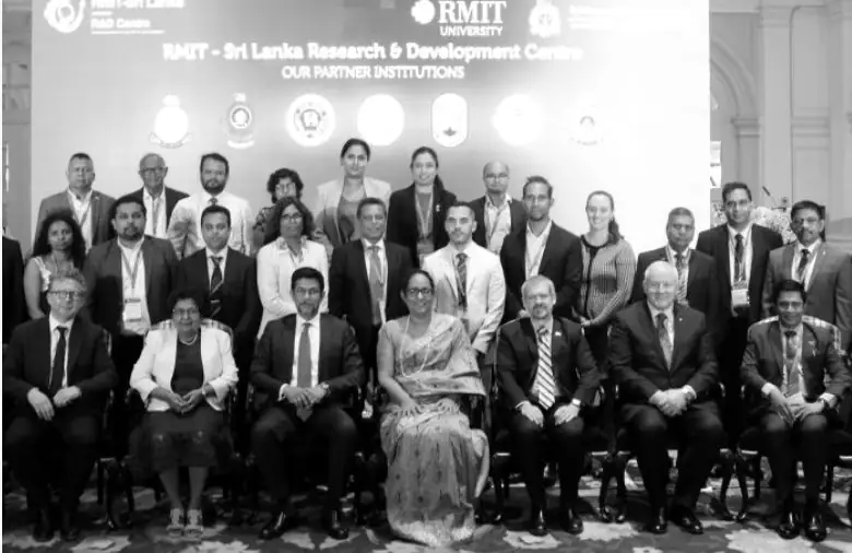 Group photograph at the launch of the RMIT–Sri Lanka Research and Development Centre; Vasileios Stavropoulos stands in the second row, in a light jacket